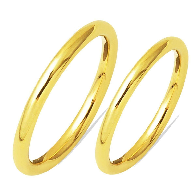 14K Yellow Gold Hoop Double Wedding Band Set