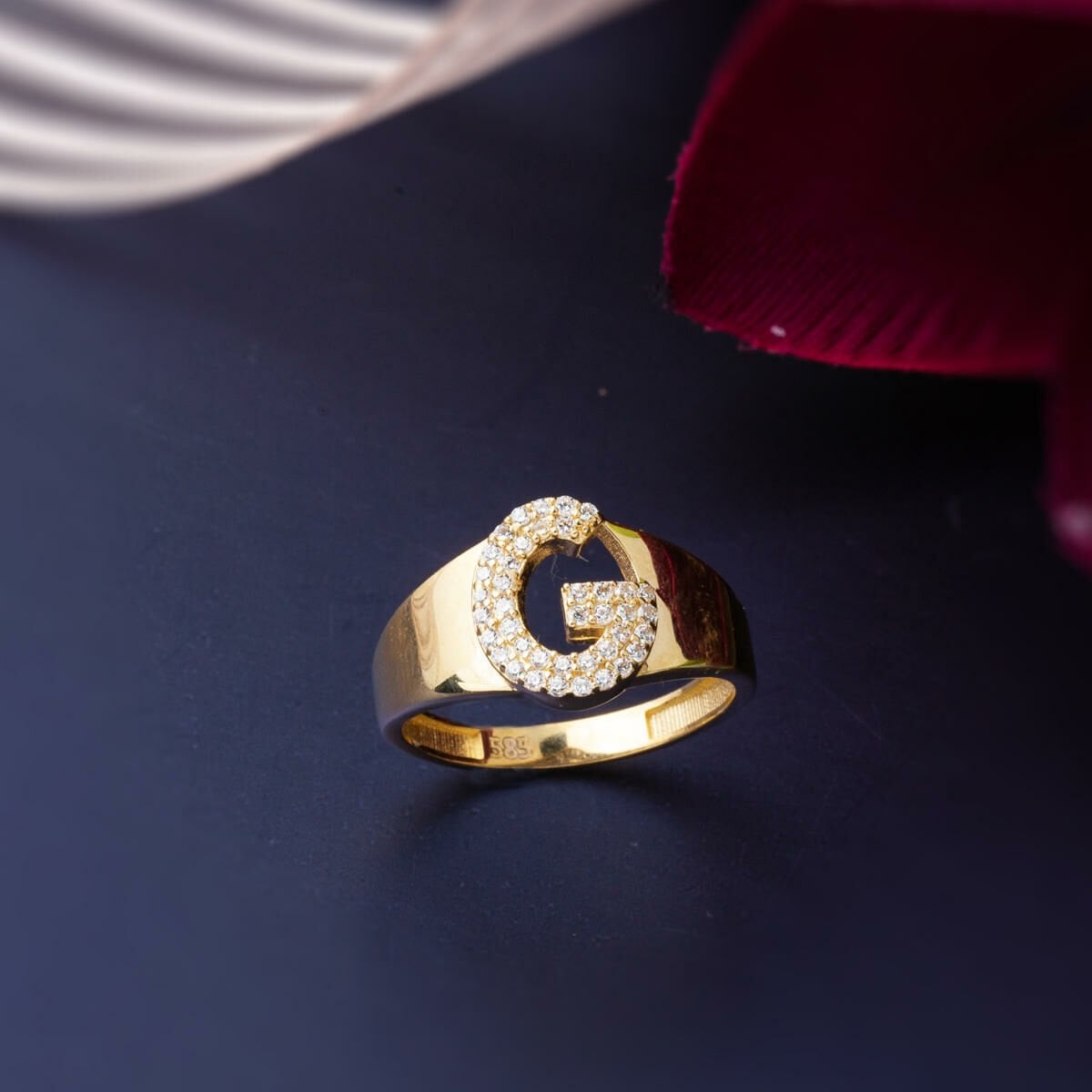14K Yellow Gold Initial Cubic Zirconia Ring