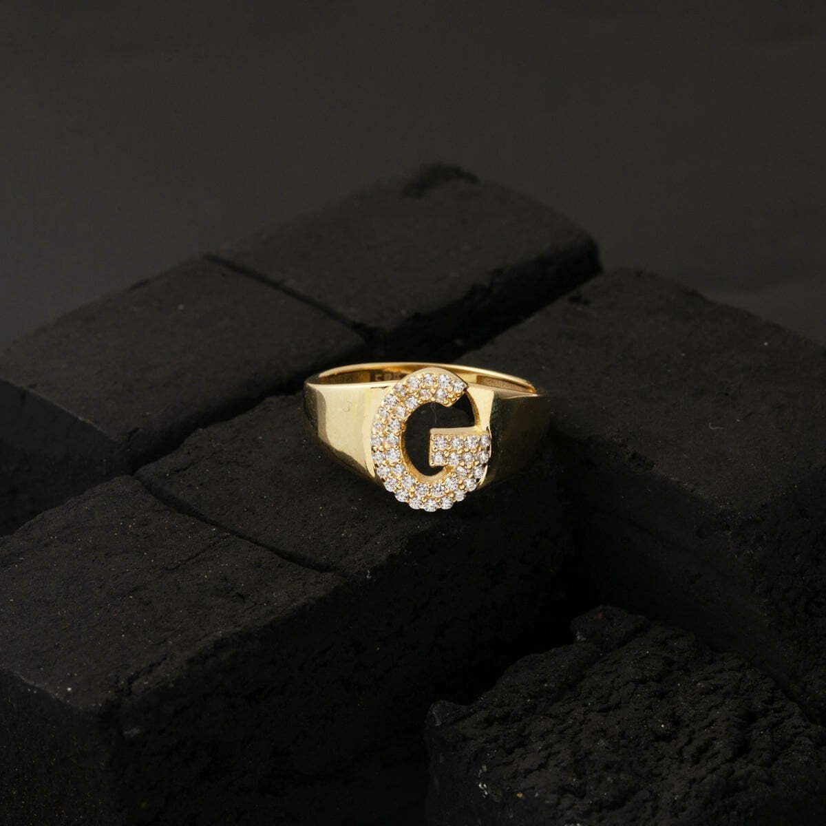 14K Yellow Gold Initial Cubic Zirconia Ring