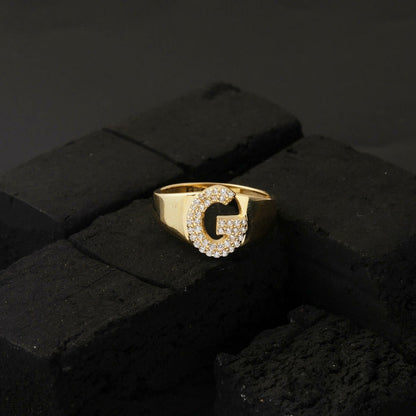 14K Yellow Gold Initial Cubic Zirconia Ring