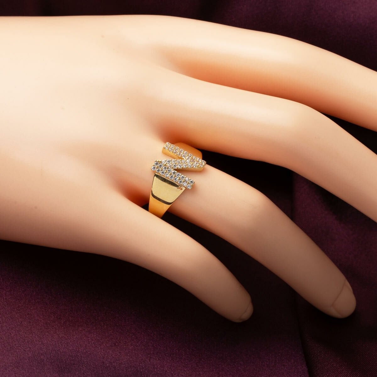 14K Yellow Gold Initial Cubic Zirconia Ring