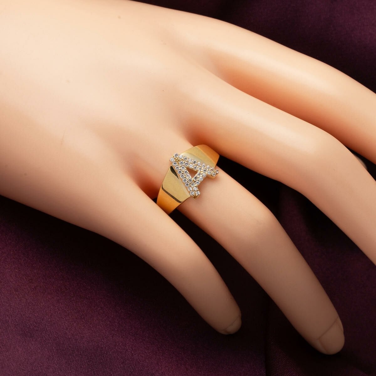 14K Yellow Gold Initial Cubic Zirconia Ring
