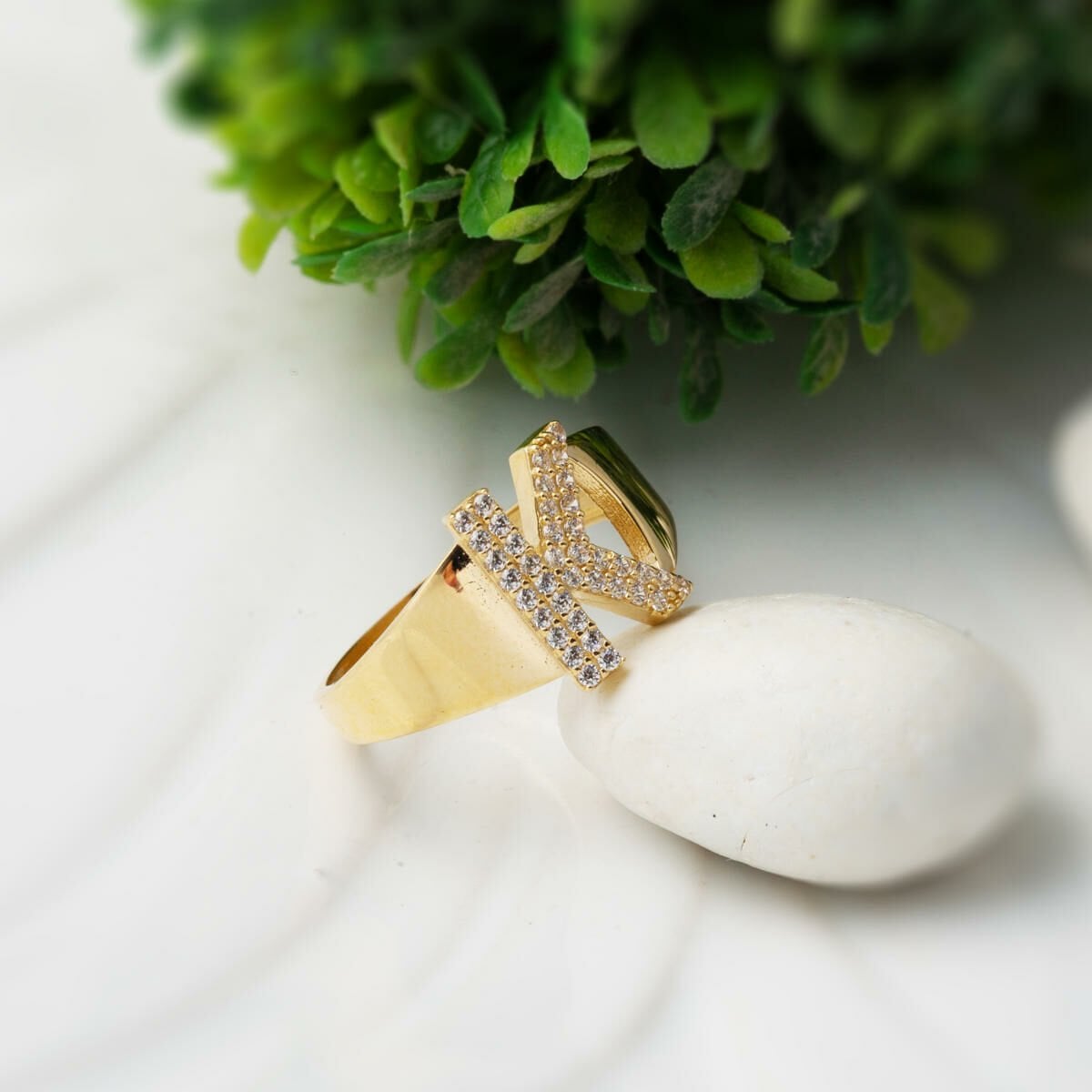 14K Yellow Gold Initial Cubic Zirconia Ring