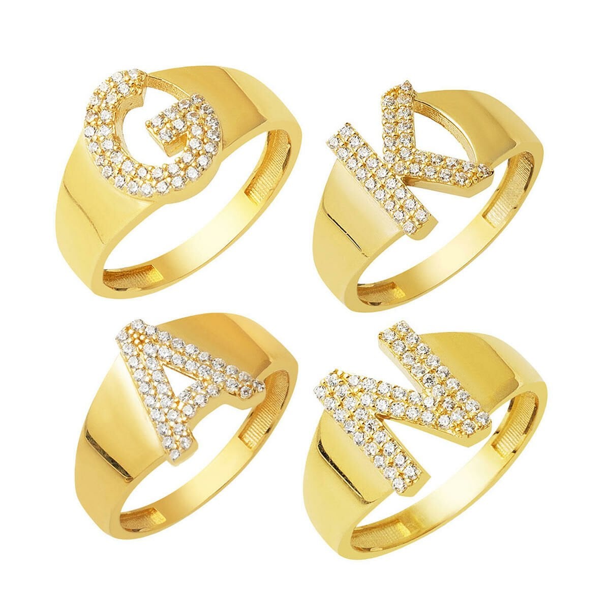 14K Yellow Gold Initial Cubic Zirconia Ring