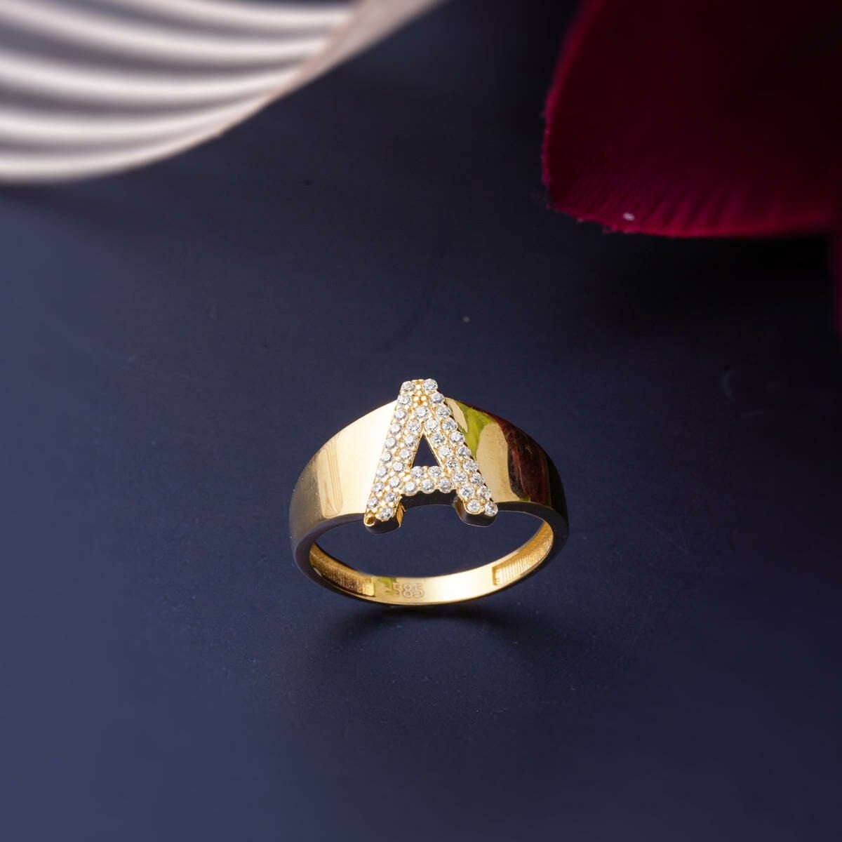 14K Yellow Gold Initial Cubic Zirconia Ring