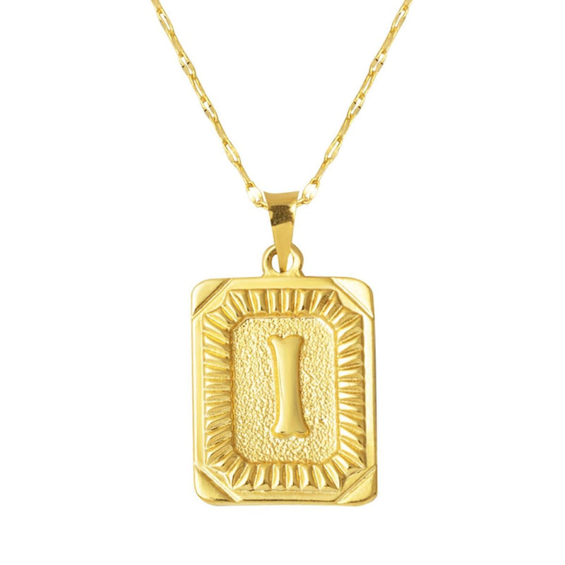 14K Yellow Gold I Initial Square Plate Necklace