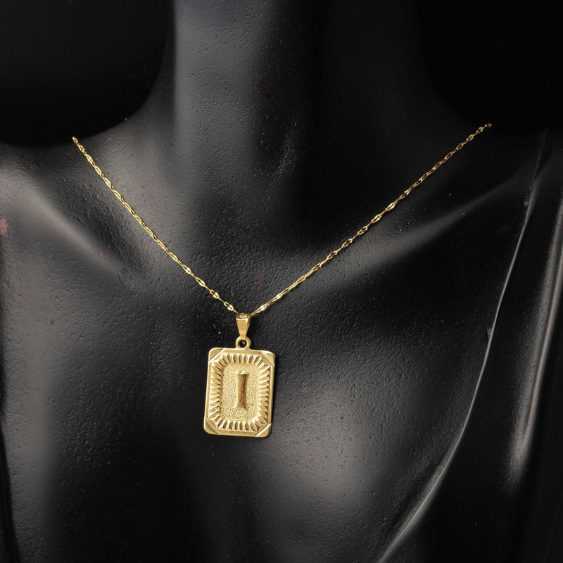 14K Yellow Gold I Initial Square Plate Necklace