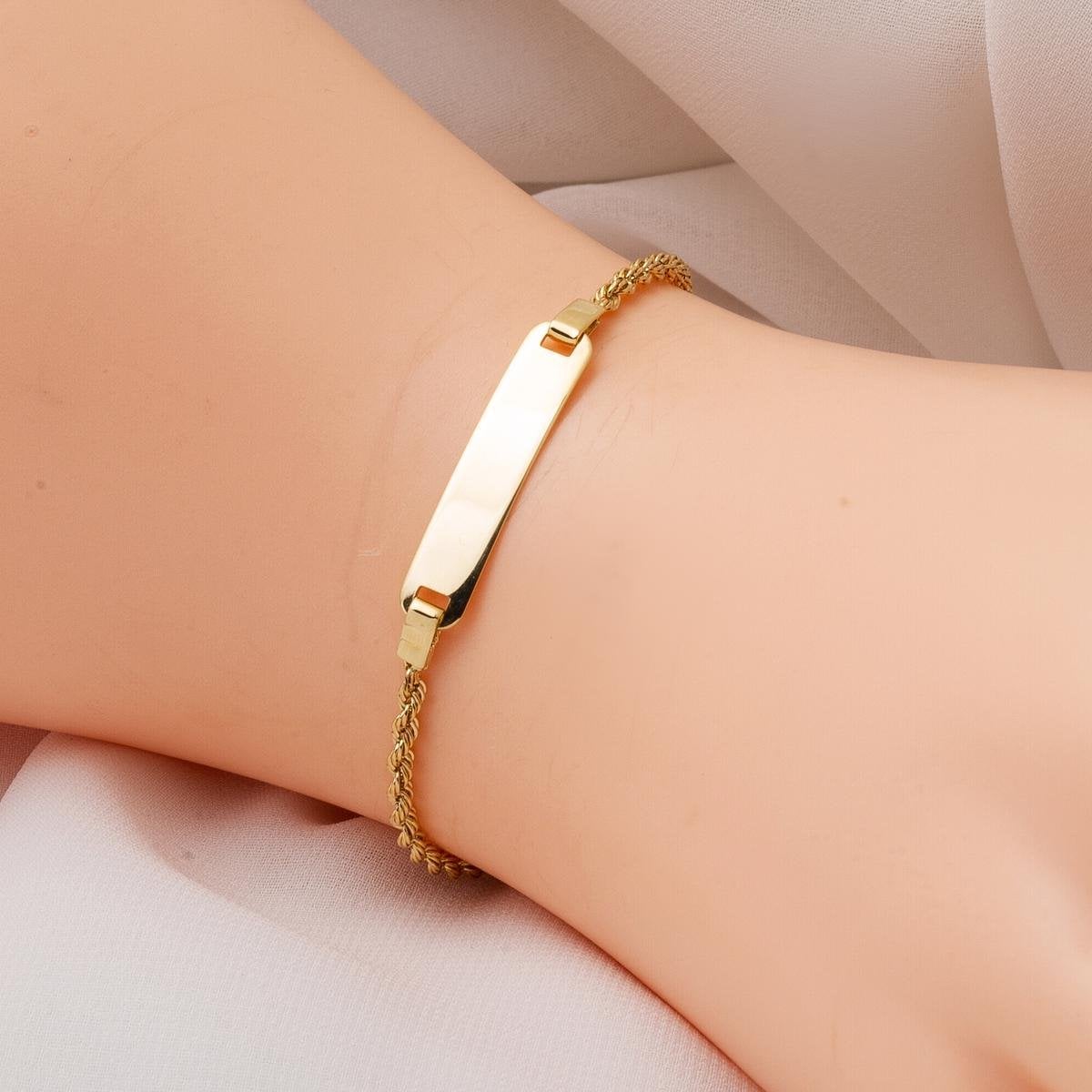 14K Yellow Gold Personalized Name Children's Enamel ID Bracelet (2.02 g)