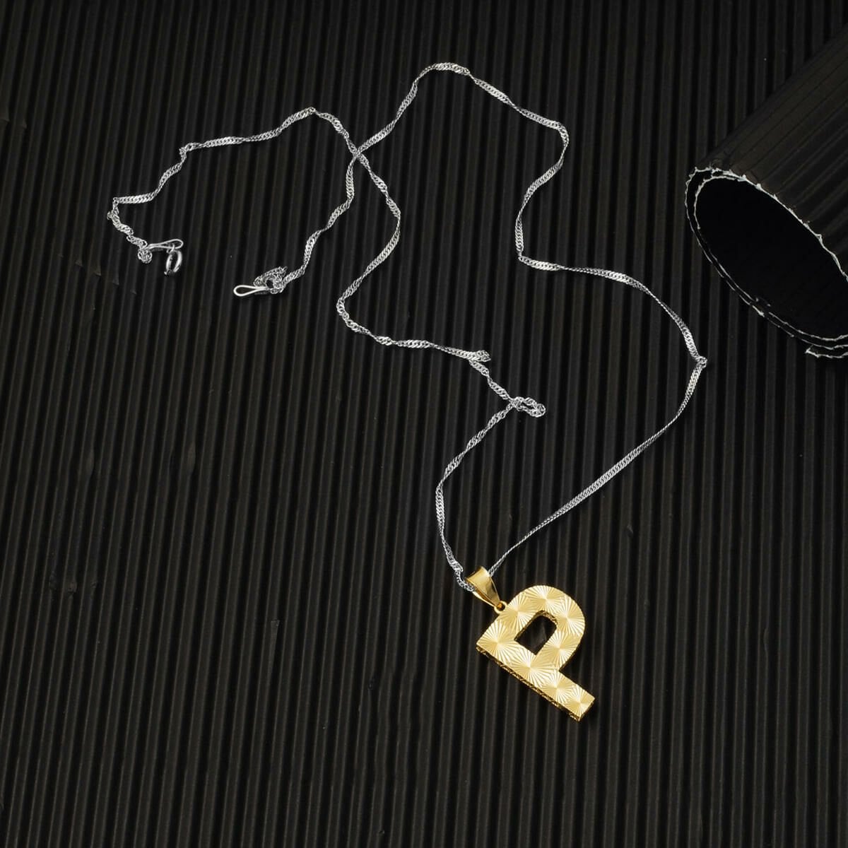 14K Yellow Gold Engraved P Initial Pendant