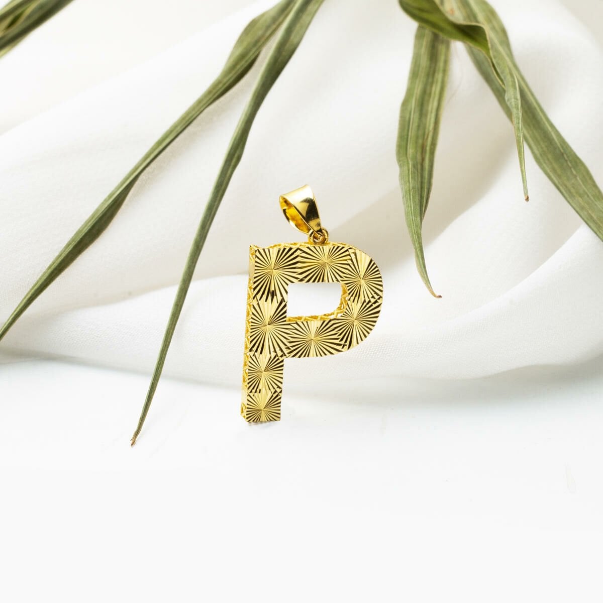 14K Yellow Gold Engraved P Initial Pendant