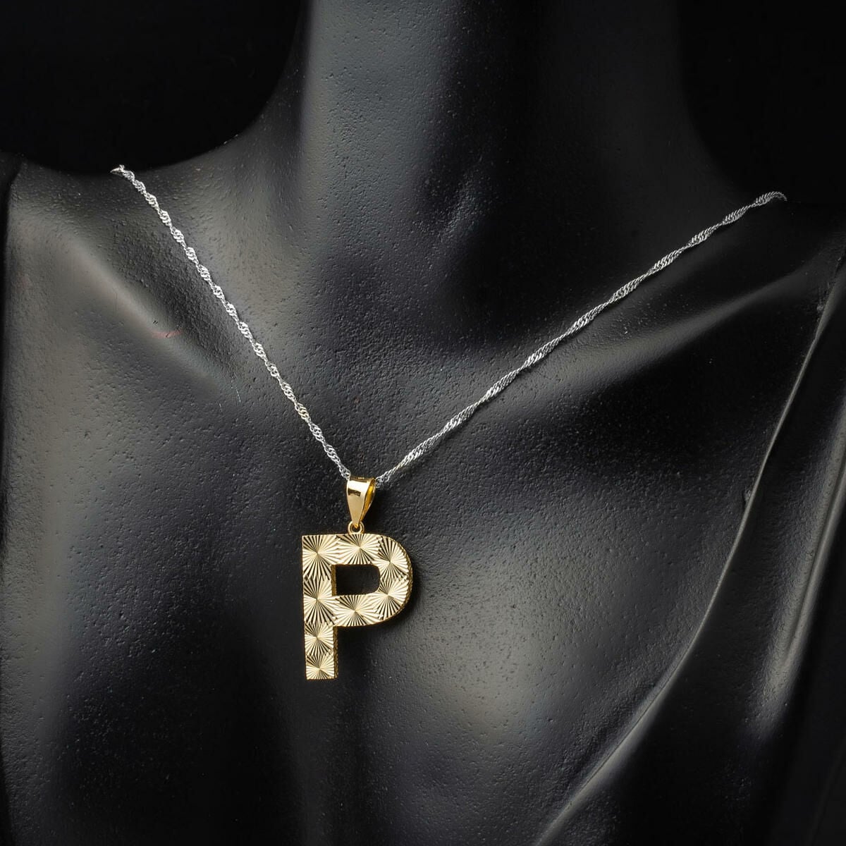 14K Yellow Gold Engraved P Initial Pendant