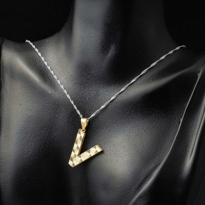 14K Yellow Gold Engraved V Initial Pendant