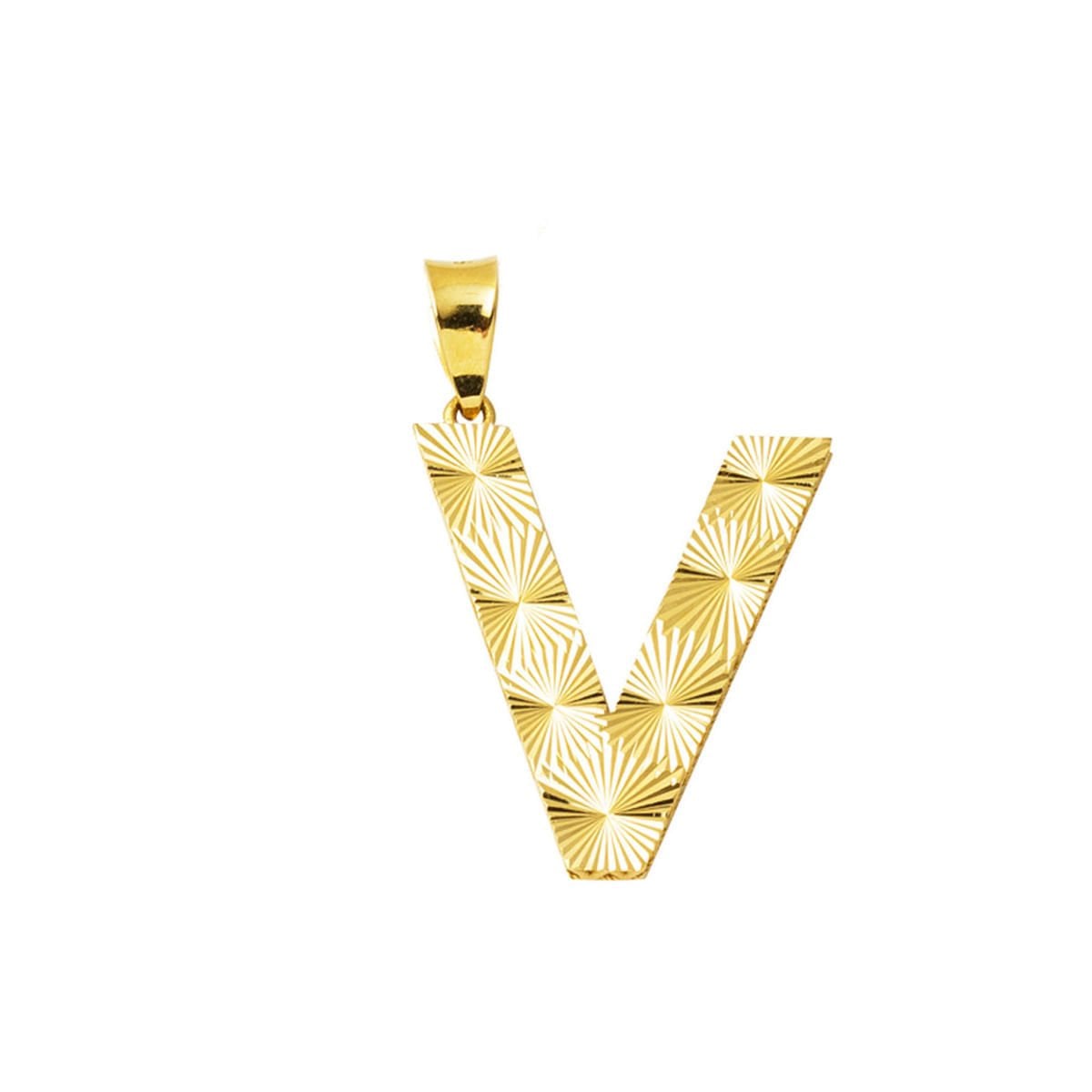 14K Yellow Gold Engraved V Initial Pendant