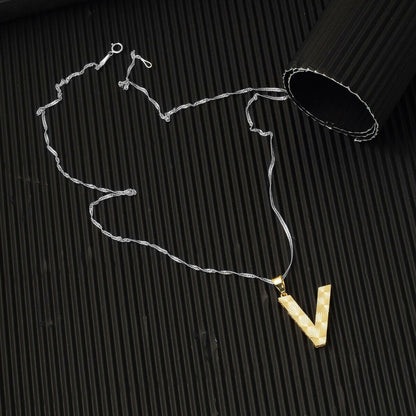 14K Yellow Gold Engraved V Initial Pendant