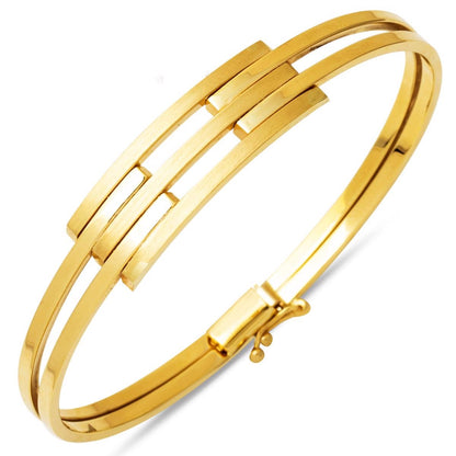 14K Yellow Gold Ribbed Hinged Cuff Bangle