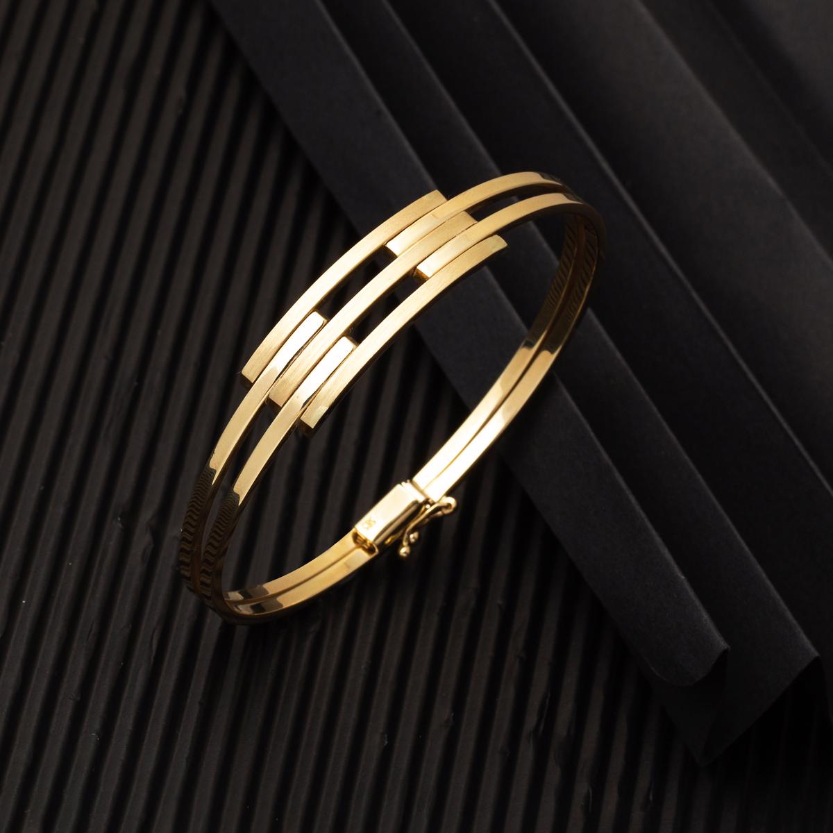 14K Yellow Gold Ribbed Hinged Cuff Bangle