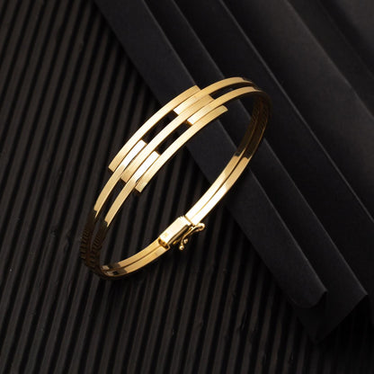 14K Yellow Gold Ribbed Hinged Cuff Bangle