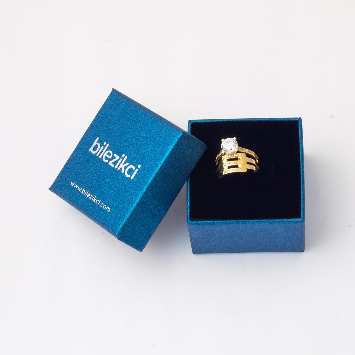 14K Yellow Gold Ribbed Solitaire Cubic Zirconia Ring
