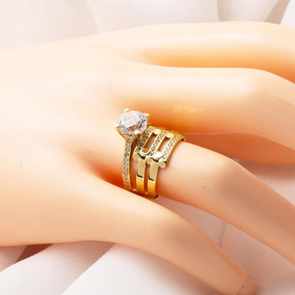 14K Yellow Gold Ribbed Solitaire Cubic Zirconia Ring