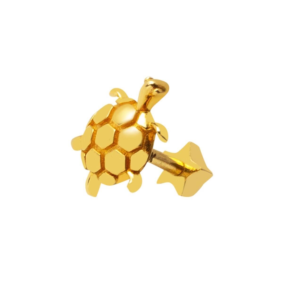 14K Yellow Gold Turtle Tragus Earrings