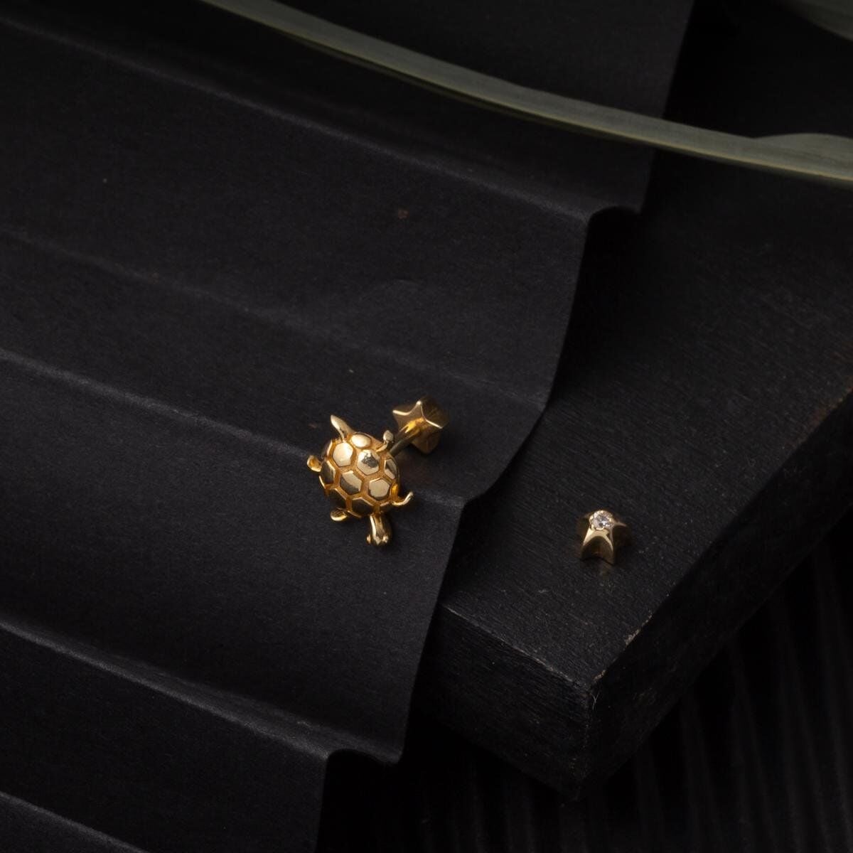 14K Yellow Gold Turtle Tragus Earrings