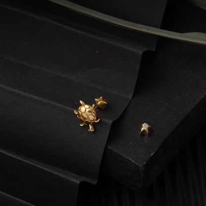 14K Yellow Gold Turtle Tragus Earrings