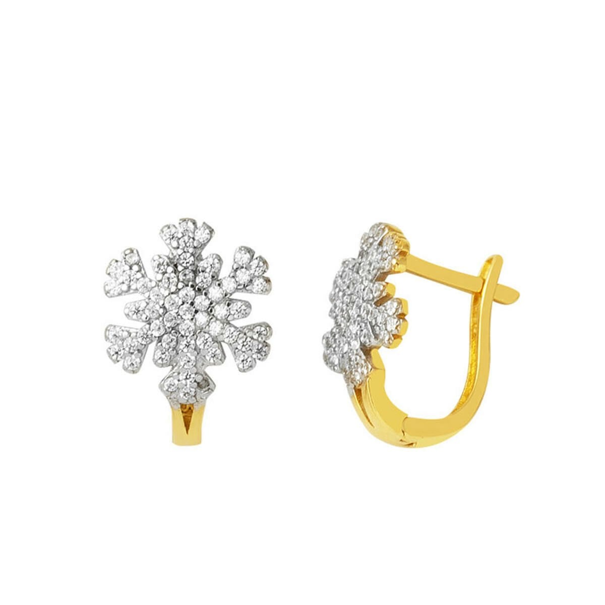 14K Yellow Gold Snowflake Cubic Zirconia Clip-On Earrings