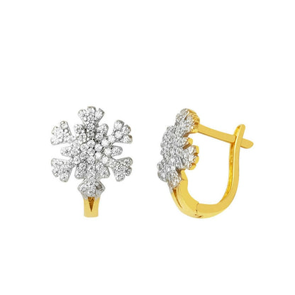 14K Yellow Gold Snowflake Cubic Zirconia Clip-On Earrings