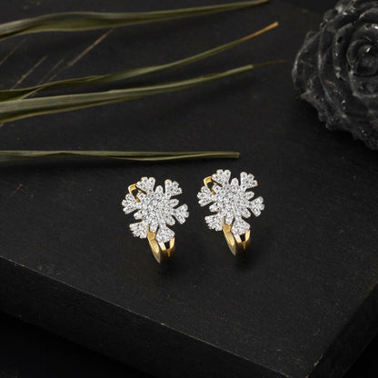 14K Yellow Gold Snowflake Cubic Zirconia Clip-On Earrings