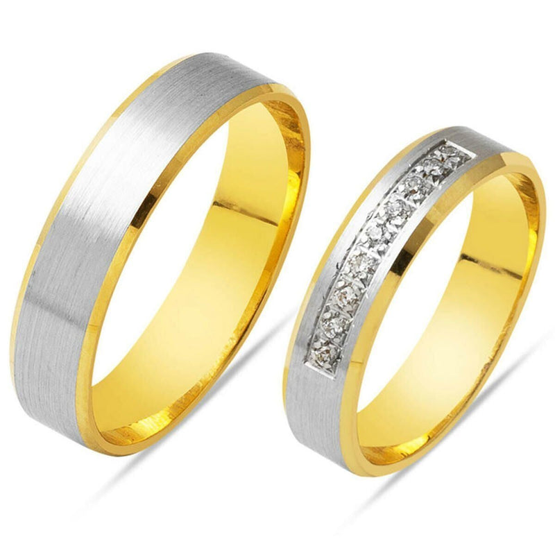 14K Yellow Gold Square-Cut Double Wedding Band Cubic Zirconia Ring