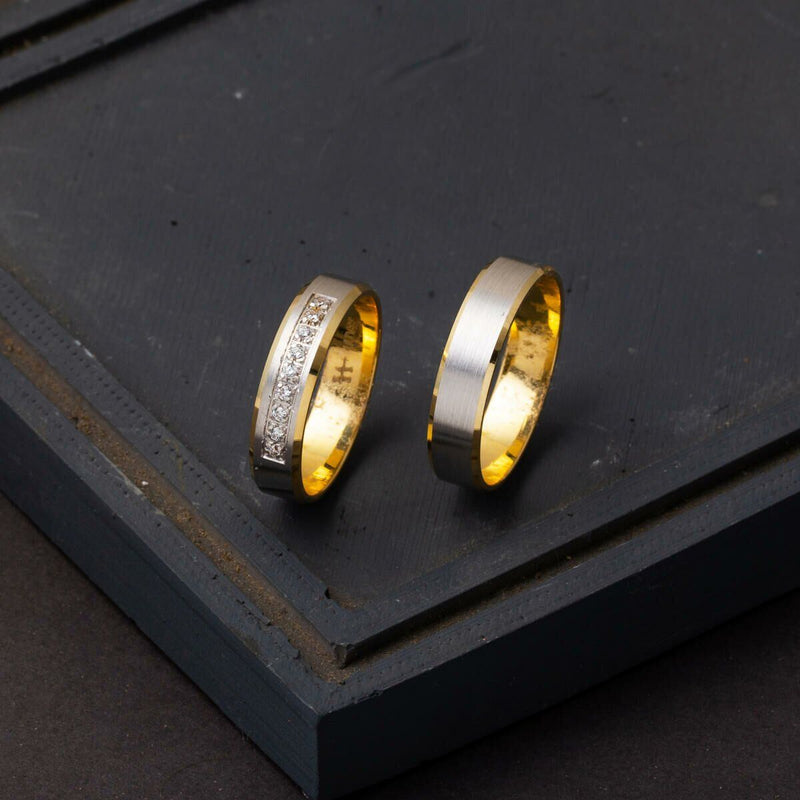 14K Yellow Gold Square-Cut Double Wedding Band Cubic Zirconia Ring