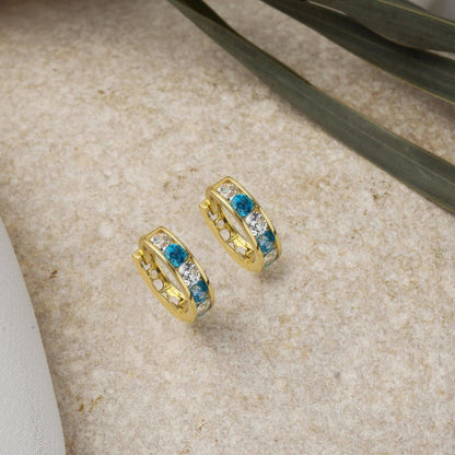 14K Yellow Gold Blue Cubic Zirconia Baby Girl's Earrings