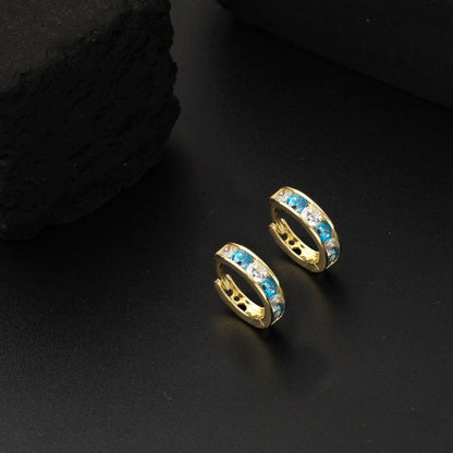 14K Yellow Gold Blue Cubic Zirconia Baby Girl's Earrings