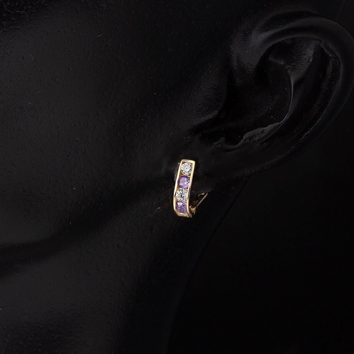 14K Yellow Gold Purple Children's Cubic Zirconia Earrings