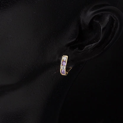14K Yellow Gold Purple Children's Cubic Zirconia Earrings