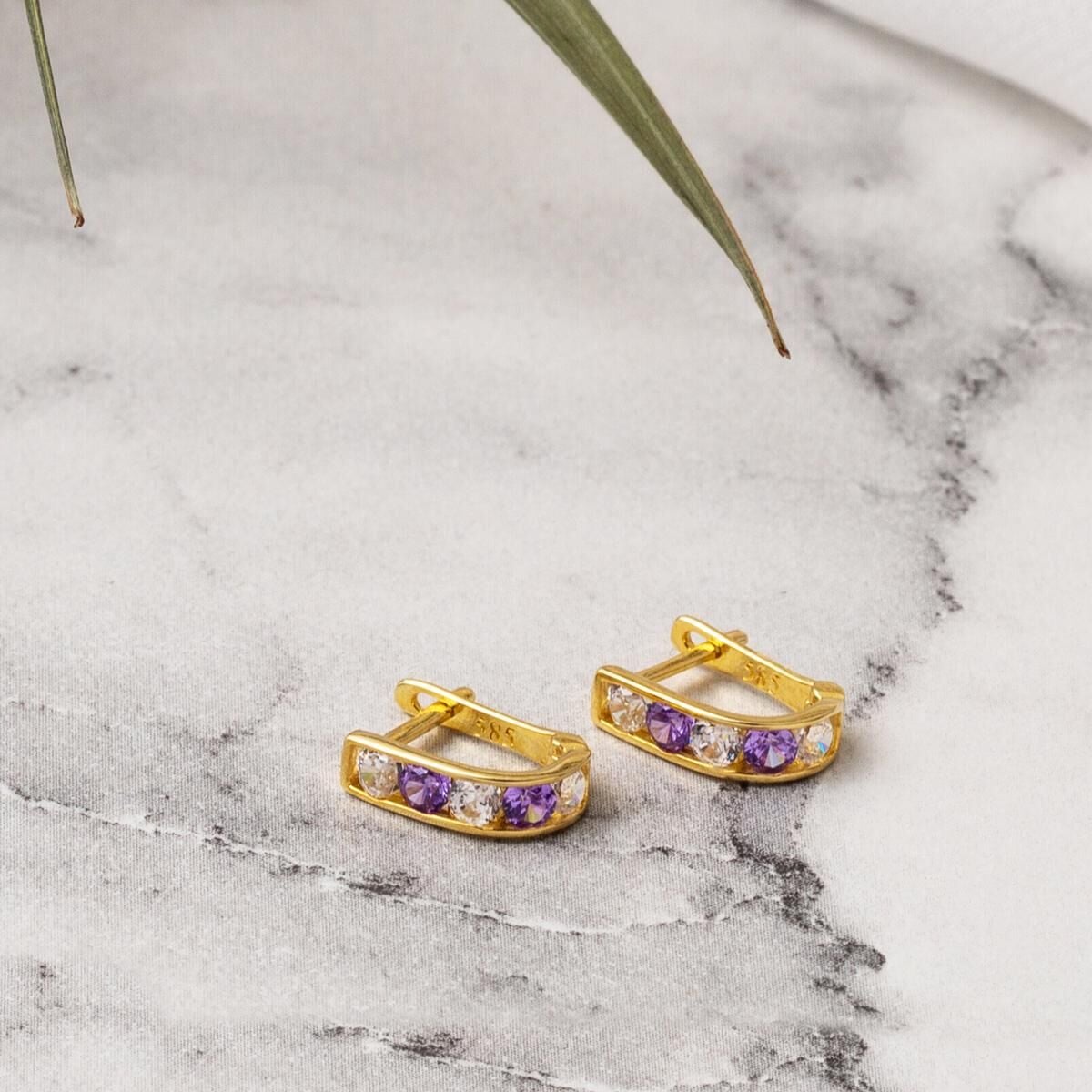 14K Yellow Gold Purple Children's Cubic Zirconia Earrings