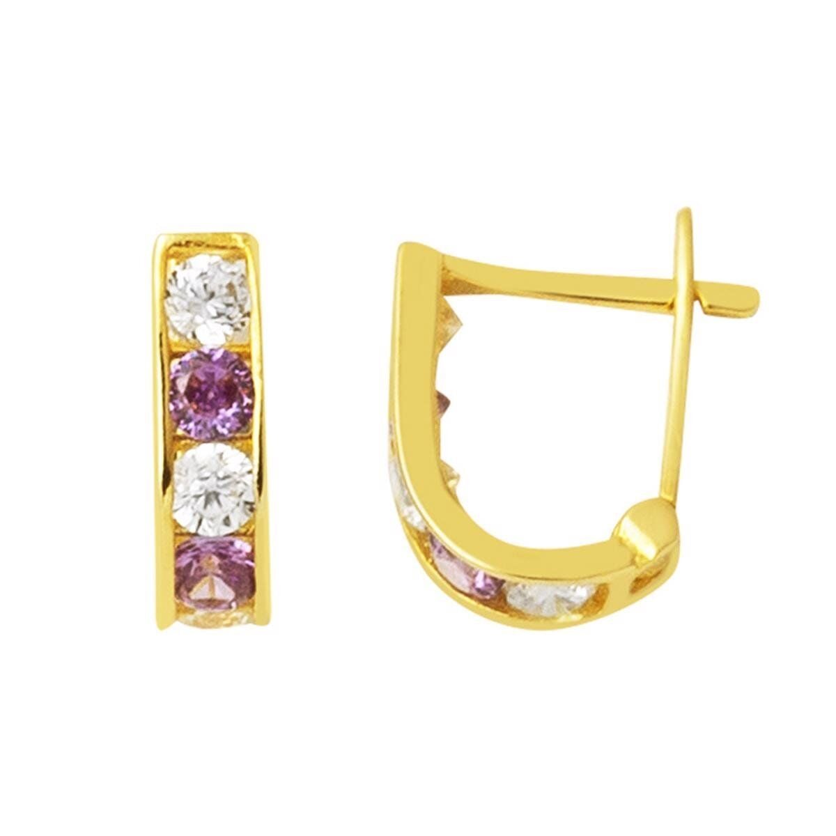14K Yellow Gold Purple Children's Cubic Zirconia Earrings