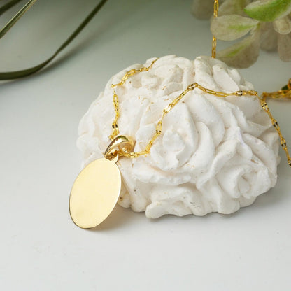 14K Yellow Gold Oval Plate Necklace