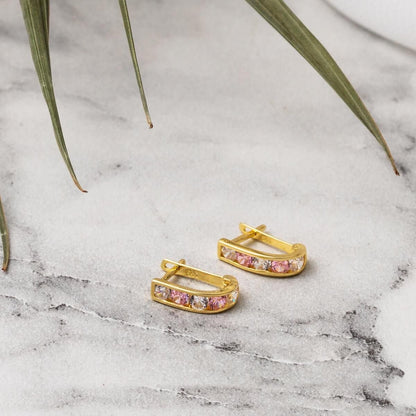 14K Yellow Gold Pink Baby Cubic Zirconia Earrings