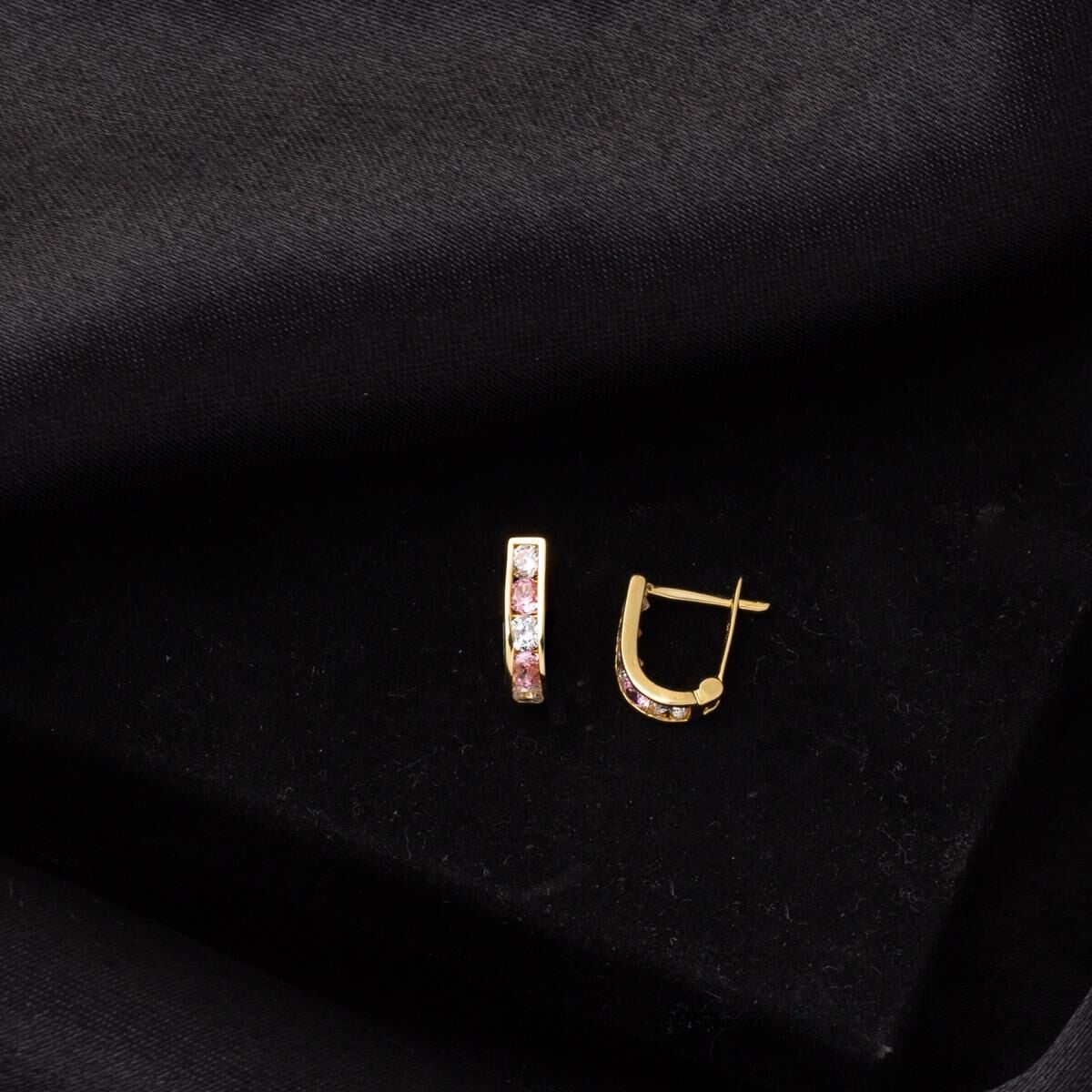 14K Yellow Gold Pink Baby Cubic Zirconia Earrings