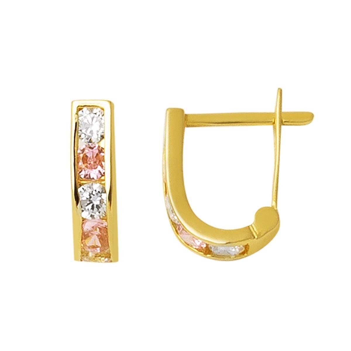 14K Yellow Gold Pink Baby Cubic Zirconia Earrings
