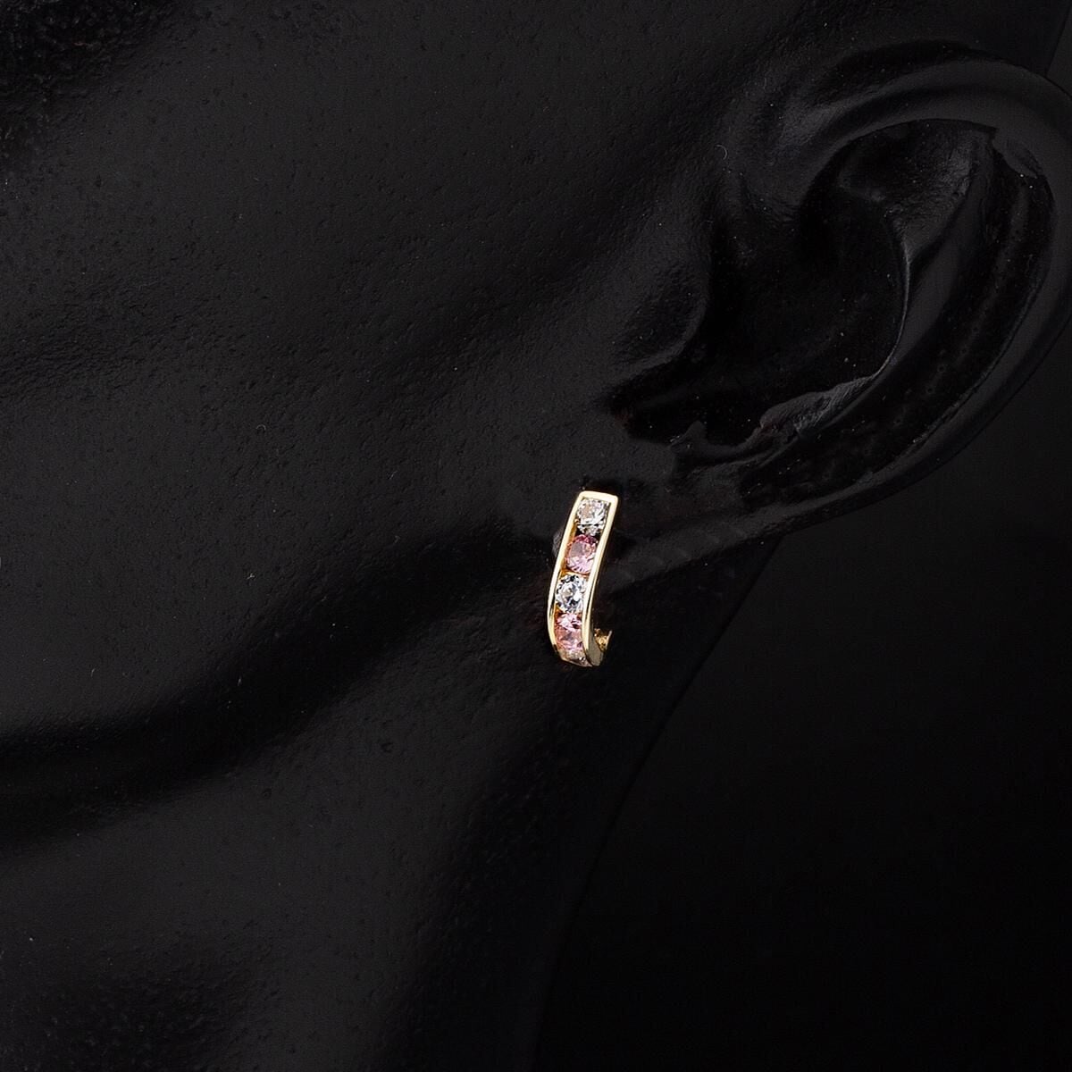 14K Yellow Gold Pink Baby Cubic Zirconia Earrings