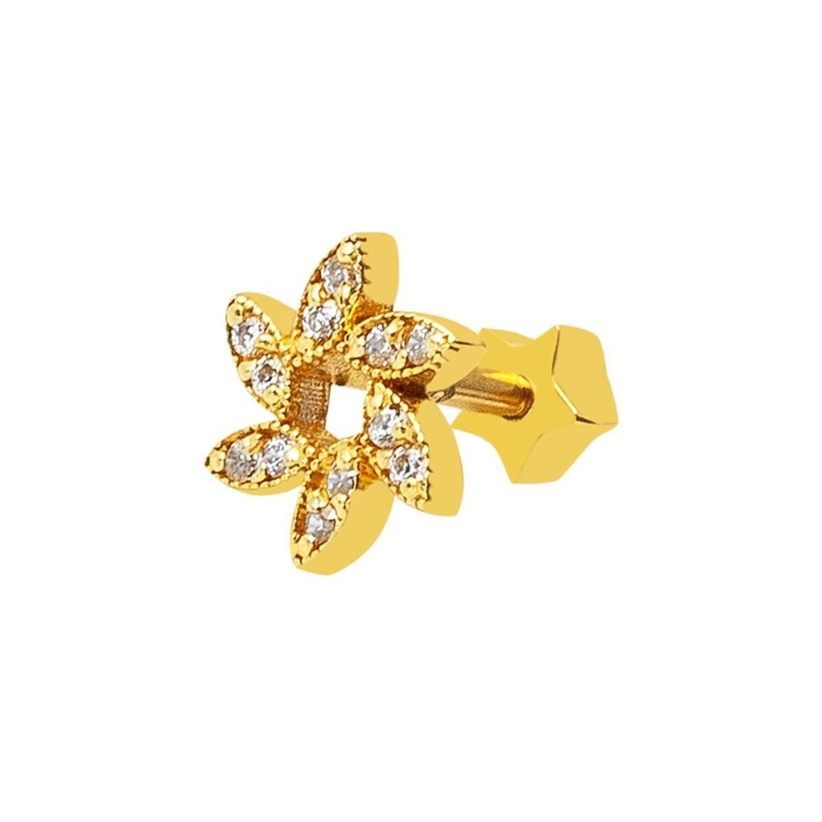 14K Yellow Gold Tragus Piercing Cubic Zirconia Earrings (0.6 g)