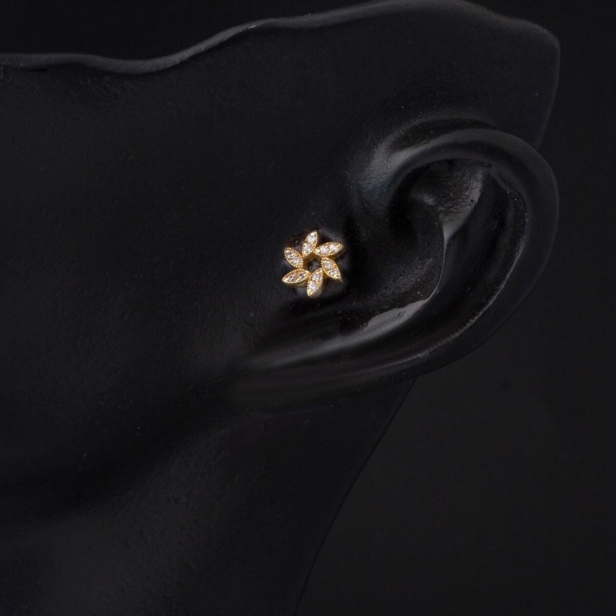 14K Yellow Gold Tragus Piercing Cubic Zirconia Earrings (0.6 g)