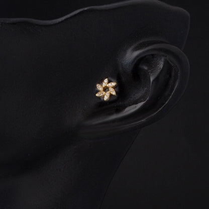 14K Yellow Gold Tragus Piercing Cubic Zirconia Earrings (0.6 g)