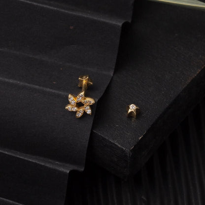 14K Yellow Gold Tragus Piercing Cubic Zirconia Earrings (0.6 g)