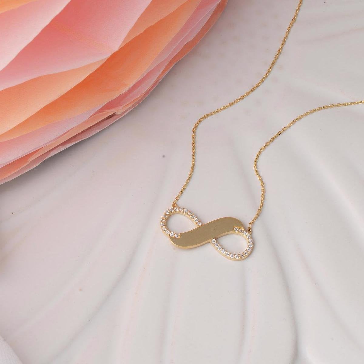 14K Yellow Gold Infinity Cubic Zirconia Necklace