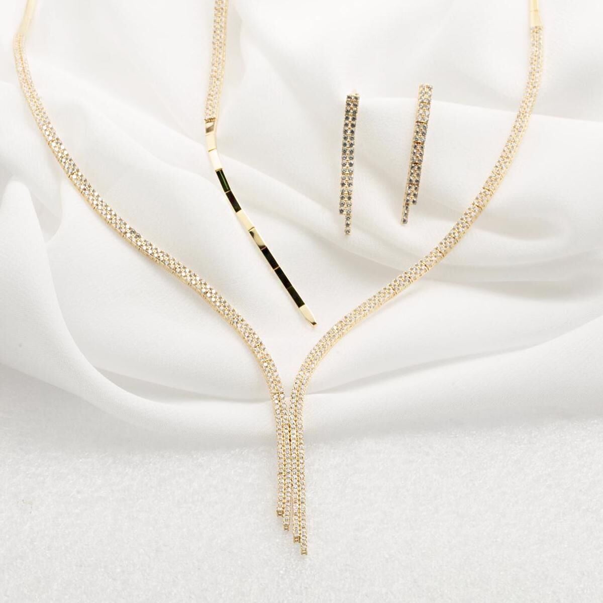 14K Yellow Gold Tennis Cubic Zirconia Jewelry Set