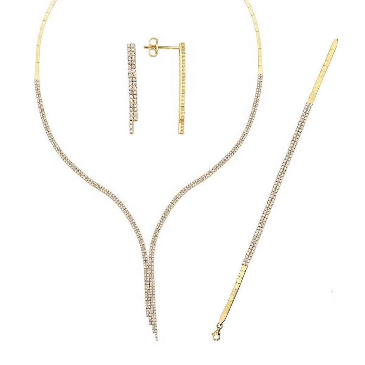 14K Yellow Gold Tennis Cubic Zirconia Jewelry Set