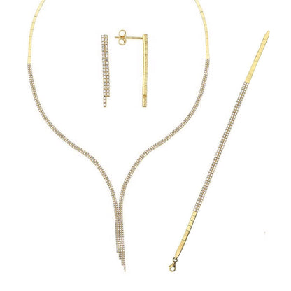 14K Yellow Gold Tennis Cubic Zirconia Jewelry Set